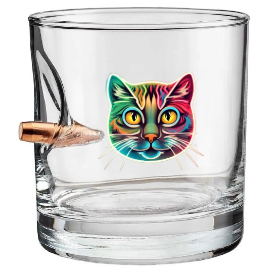 cat face neon design Bullet Whiskey Glasses