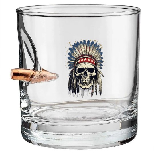 Skull Indian Chief Native American USA Bullet Whiskey Glasses