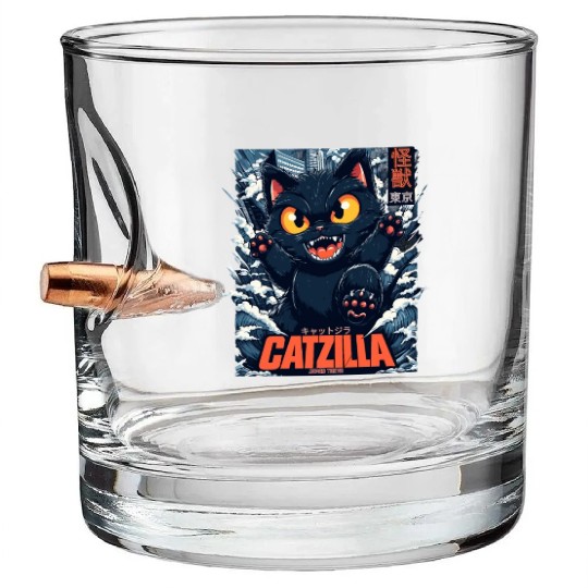 Kaiju Catzilla in Japan Tokyo Bullet Whiskey Glasses