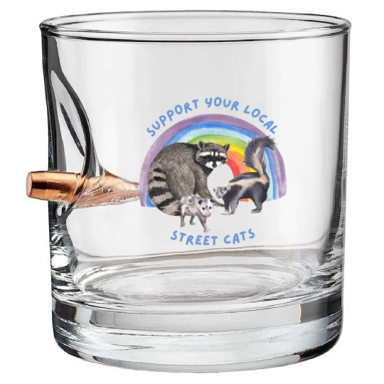 Support Your Local Funny Cats Trash Racoon Opossum Bullet Whiskey Glasses