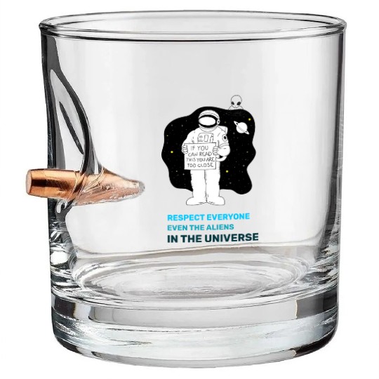 Black White Astronauts and Aliens Bullet Whiskey Glasses