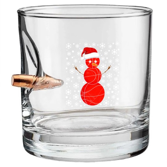 Snowman Basketball Fan Christmas Time Winter Bullet Whiskey Glasses