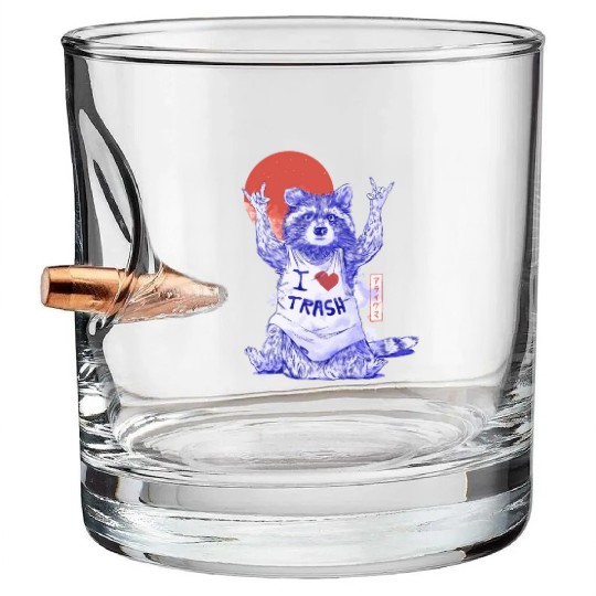 I Love Trash Cute Funny Metal Raccoon Gift Bullet Whiskey Glasses