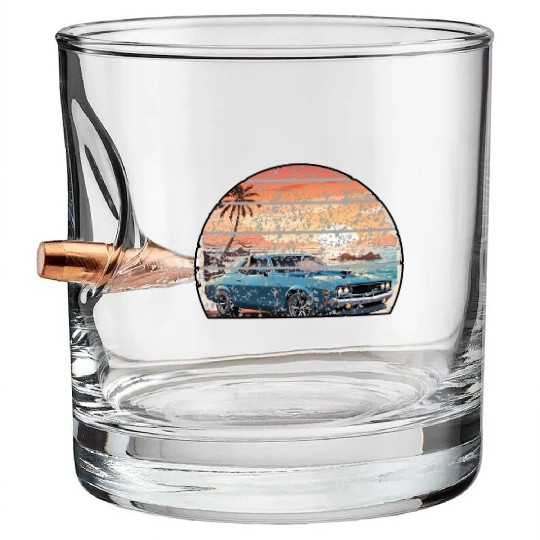 A muscle car cruisingon a coastal road. Bullet Whiskey Glasses