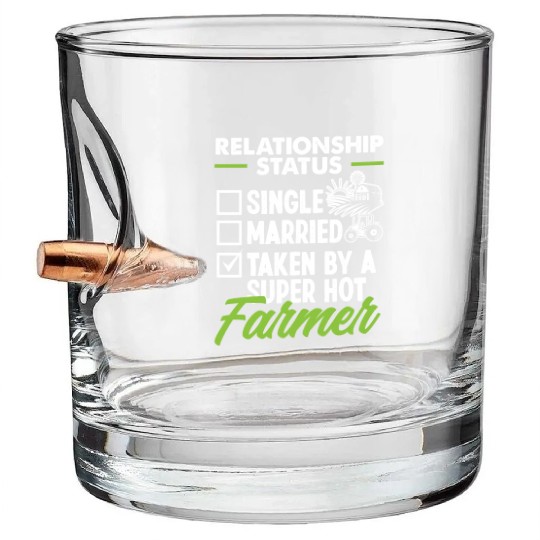 Taken By A Hot Farmer Funny Farmer Gift Bullet Whiskey Glasses
