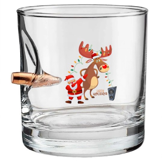 Christmas Lights Dabbing Santa Dancing Rudolph Bullet Whiskey Glasses