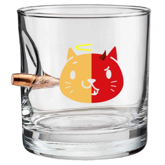 Two Face Cat Angel And Devil Bullet Whiskey Glasses