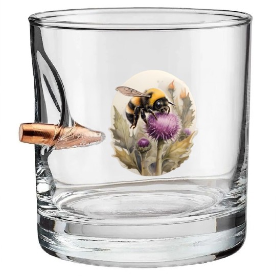 Bumblebee on thistle watercolor Bullet Whiskey Glasses