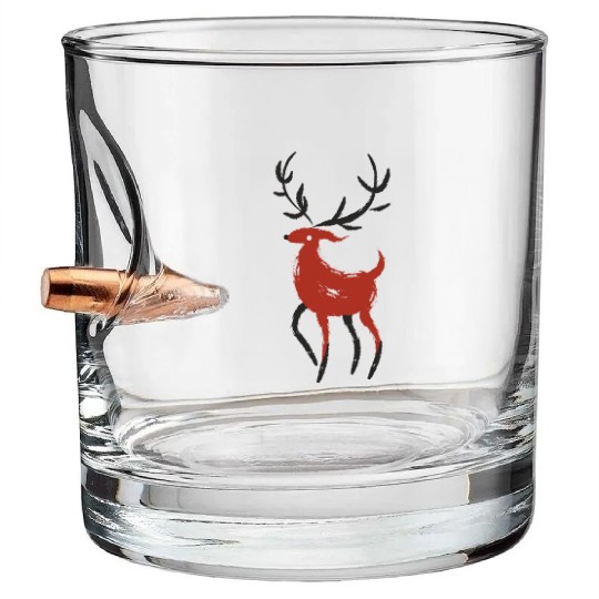 Red and Black Japanese Ink style Reindeer Bullet Whiskey Glasses