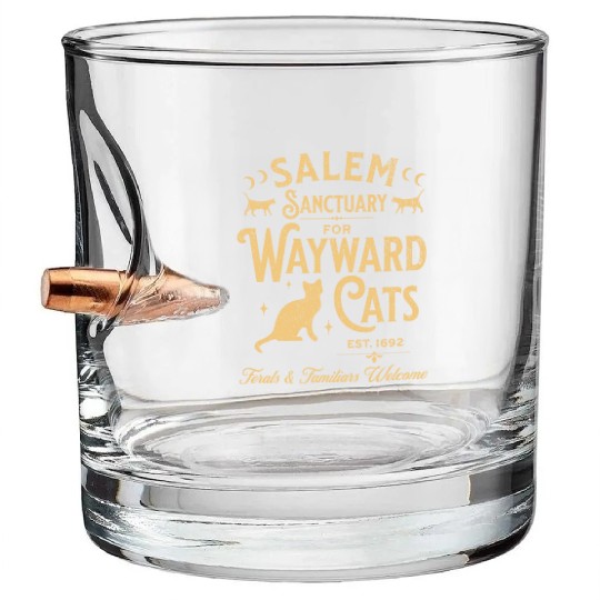 Salem Sanctuary for Wayward Cats Black Bullet Whiskey Glasses