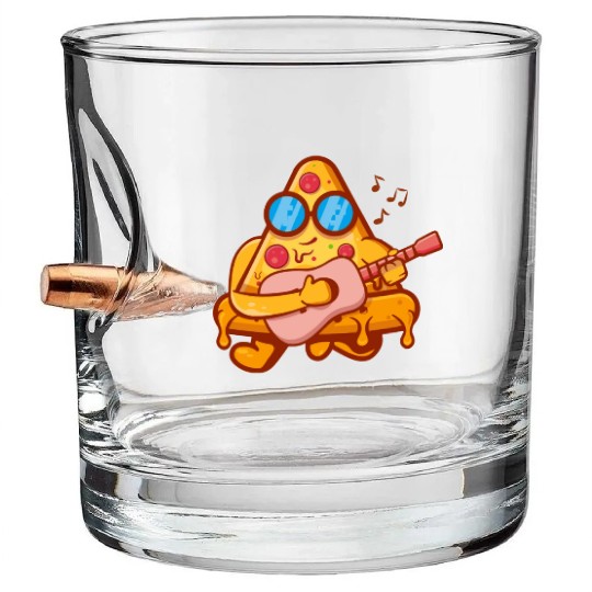 Cool Pizza Playing Guitar Bullet Whiskey Glasses