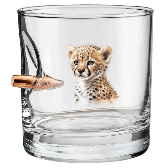 Baby Cheetah Aesthetic Watercolor Painting Bullet Whiskey Glasses