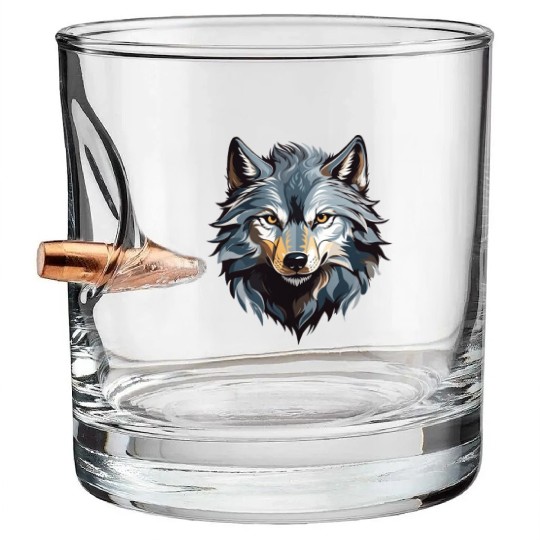 Majestic Wolf Face Illustration Bullet Whiskey Glasses