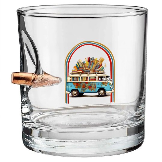 Books Reading English Teacher Hippie Van Retro Bullet Whiskey Glasses