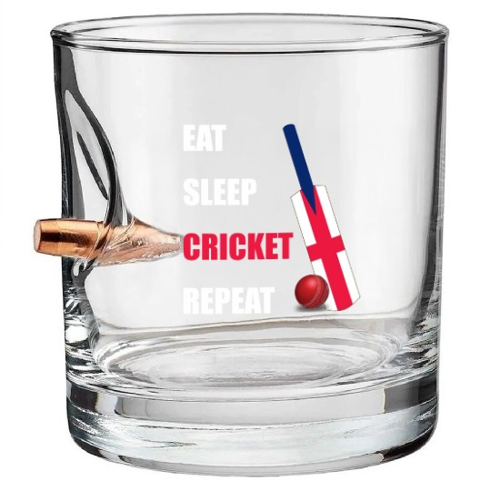 Eat Sleep Cricket Repeat England Flag Cricket Bat Bullet Whiskey Glasses