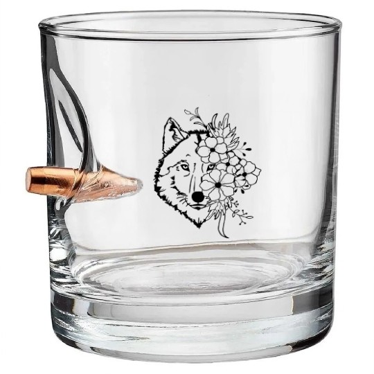 Floral Wolf Vintage Flowers Wolf Face for Wolves Bullet Whiskey Glasses