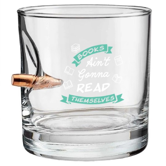 Funny Reading Teacher Bookworm Bullet Whiskey Glasses