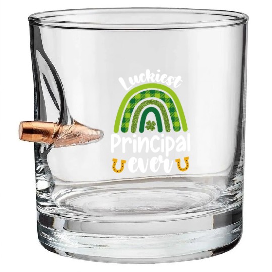 Luckiest Principal Ever School St Patrick's Day Bullet Whiskey Glasses