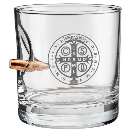 Religious Catholic St. Benedict Medal | Christian Bullet Whiskey Glasses