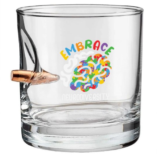 Embrace Neurodiversity Autism Brain Bullet Whiskey Glasses