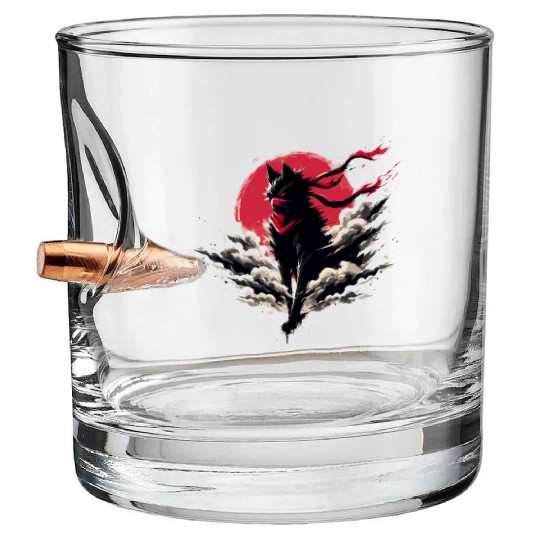 Cool Ninja Dog Japan Retro Vintage Bullet Whiskey Glasses