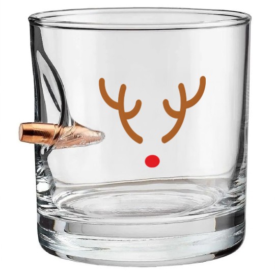 Reindeer Antlers Red Nose Bullet Whiskey Glasses