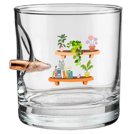 Plants Cats And Books Bookish Cat Aesthetic- Funny Bullet Whiskey Glasses