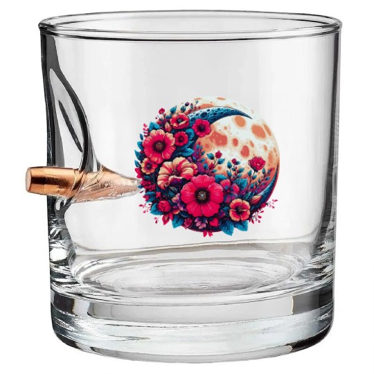 Floral Moon - Crescent Moon Wildflower Botanical Bullet Whiskey Glasses