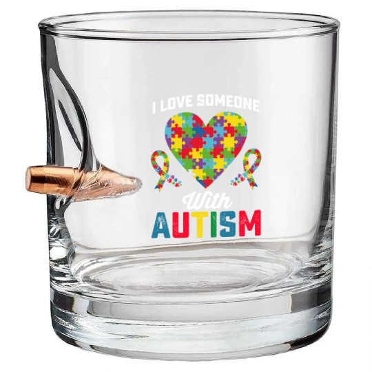 I Love Someone With Autism Awareness Bullet Whiskey Glasses