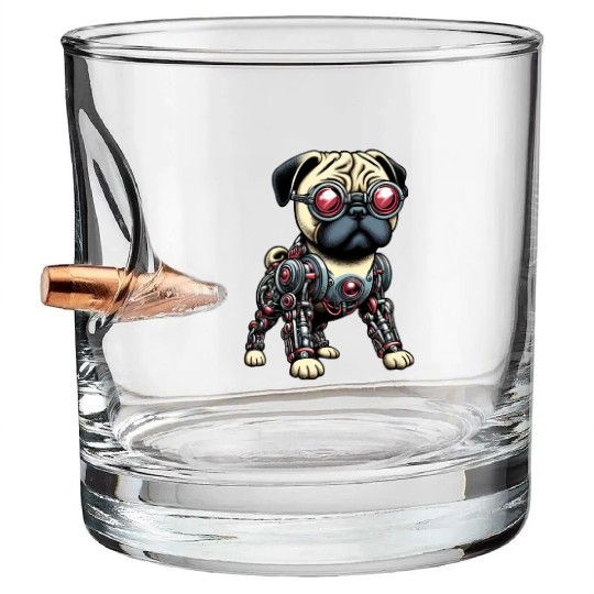 Dog Pug Robot Cyborg Mechanical Bullet Whiskey Glasses