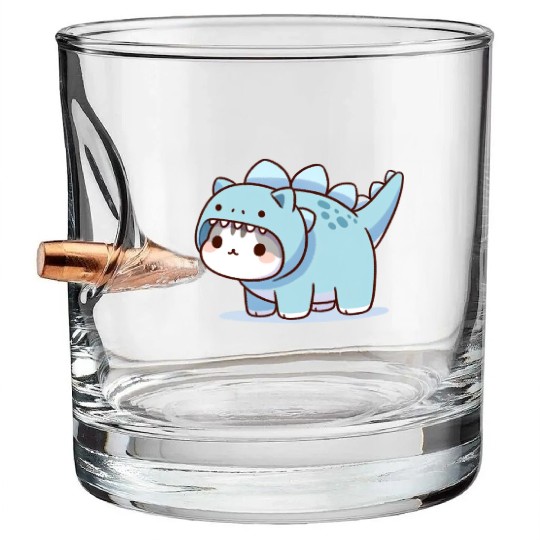 Cat in Stegosaurus Costume Bullet Whiskey Glasses