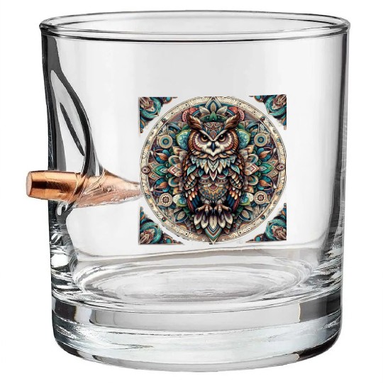 Mystic Mandala of the Sage Owl Bullet Whiskey Glasses