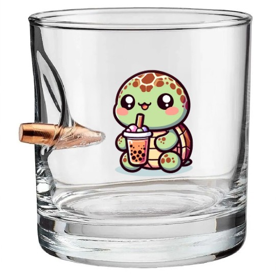 Kawaii Turtle Bubble Tea Lover Cute Sea Turtle Bullet Whiskey Glasses