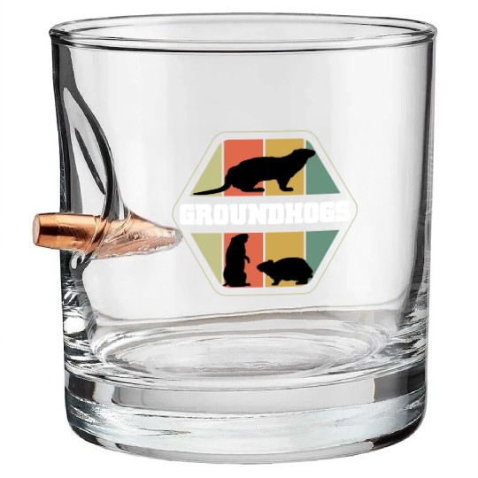 Groundhogs Silhouette Retro Vintage Groundhog Day Bullet Whiskey Glasses