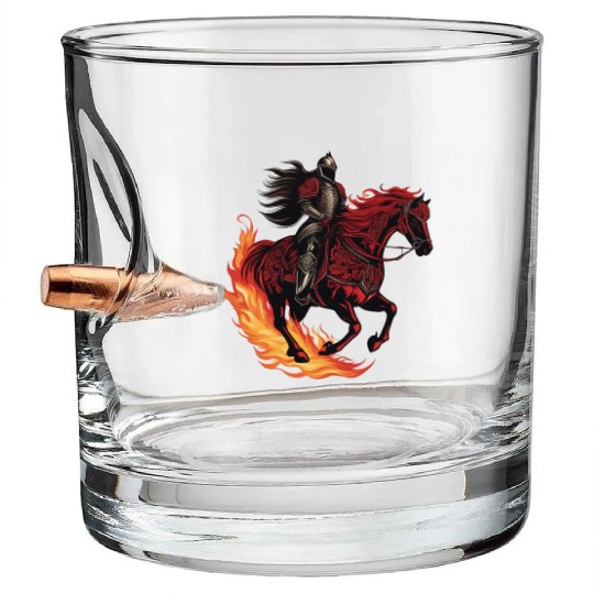 Flaming fantasy horse made out gothic armor Bullet Whiskey Glasses