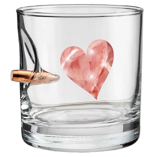 pink rose quartz crystal motif as a heart Bullet Whiskey Glasses