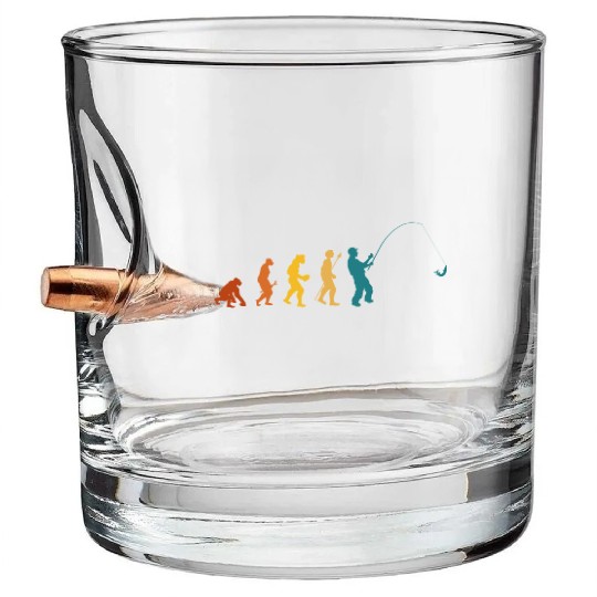 Fisherman Evolution Funny Life Tree Retro Fishing Bullet Whiskey Glasses