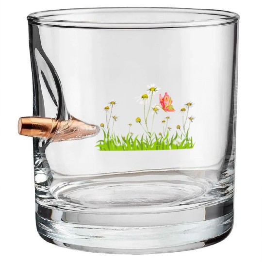 Wild flowers with butterfly Bullet Whiskey Glasses