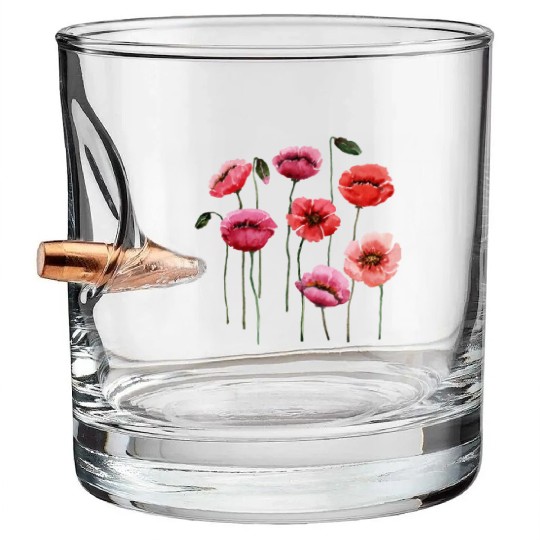 Poppies, spring bloomers, summer, flower, vintage. Bullet Whiskey Glasses