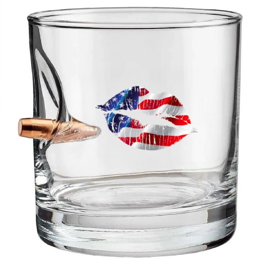 Flag Lips, Patriotic Lips, USA Lips Bullet Whiskey Glasses