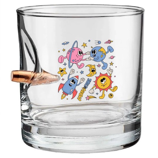 Solar System Planets Moon Sun Saturn Cute Groovy Bullet Whiskey Glasses