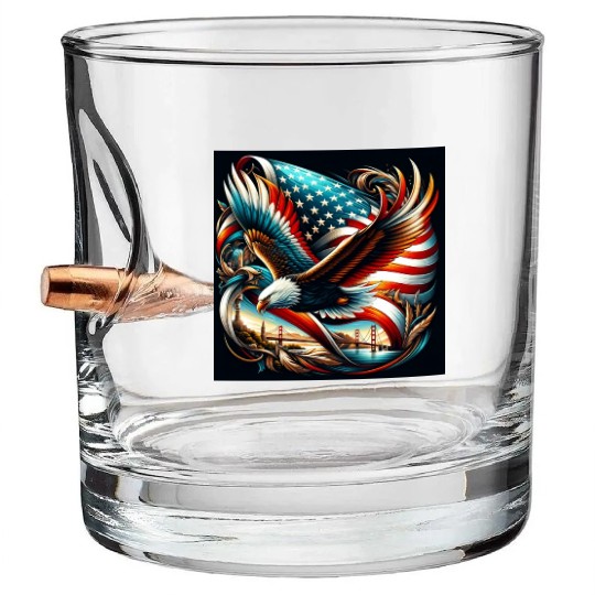 Majestic Eagle & American Flag Bullet Whiskey Glasses Embrace