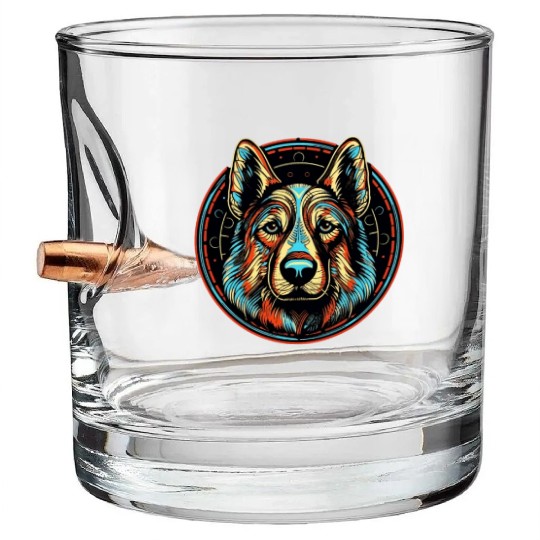 German Shepherd Funny Dog Street Art Comic Pet Bullet Whiskey Glasses