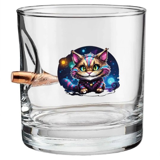 Fantasy Cheshire Cat Smile, Alice in Wonderland Bullet Whiskey Glasses