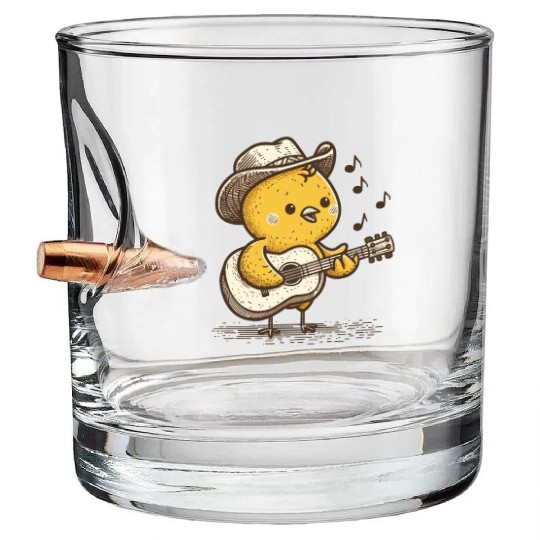 Cute Cowboy Baby Chick Playing Guitar Bullet Whiskey Glasses