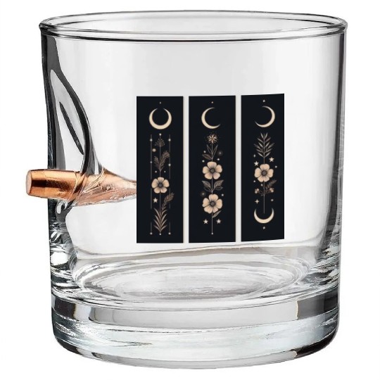 Moon phases with wild flowers and constellations Bullet Whiskey Glasses