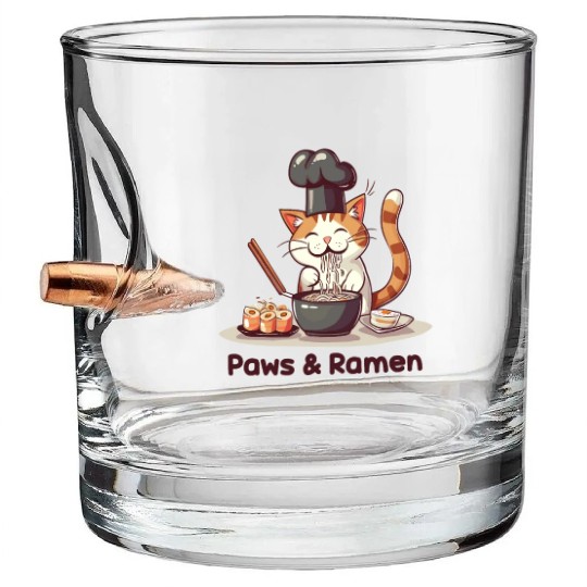 Paws and Ramen Funny Cats Animal Sayings Bullet Whiskey Glasses