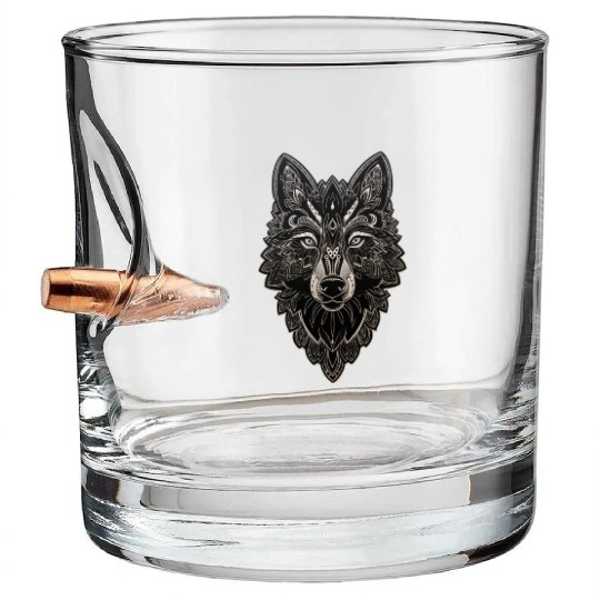 Wildlife Illustration with Gothic Roses Bullet Whiskey Glasses