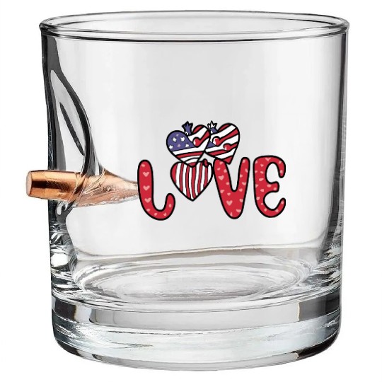 Flag Patriotic Lover Red Hearts US American Bullet Whiskey Glasses