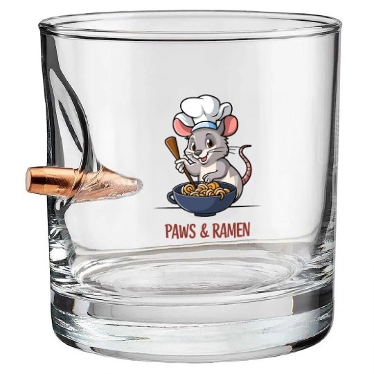 Paws and Ramen Funny Rat Animal Sayings Bullet Whiskey Glasses
